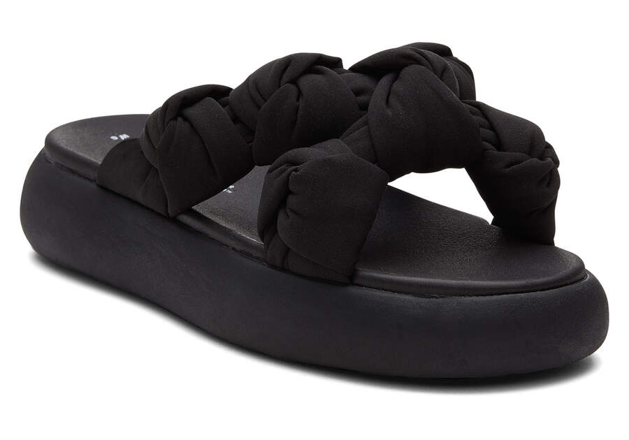TOMS Womens Alpargata Mallow Crossover Knotted Slide - Black