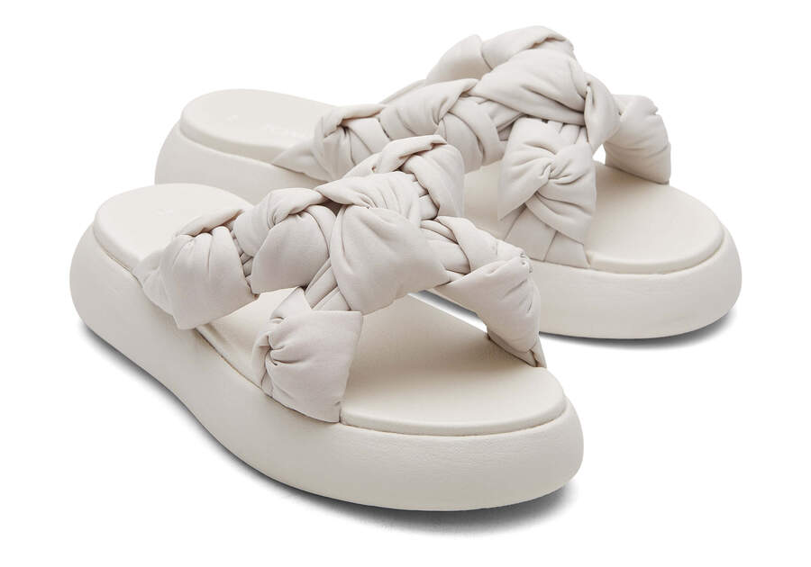 TOMS Womens Alpargata Mallow Crossover Knotted Slide - Putty