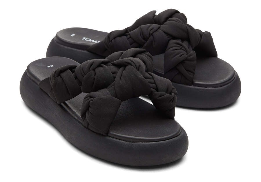 TOMS Womens Alpargata Mallow Crossover Knotted Slide - Black