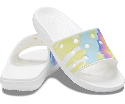 Crocs Unisex TieDye Graphic Slides - White / Multi