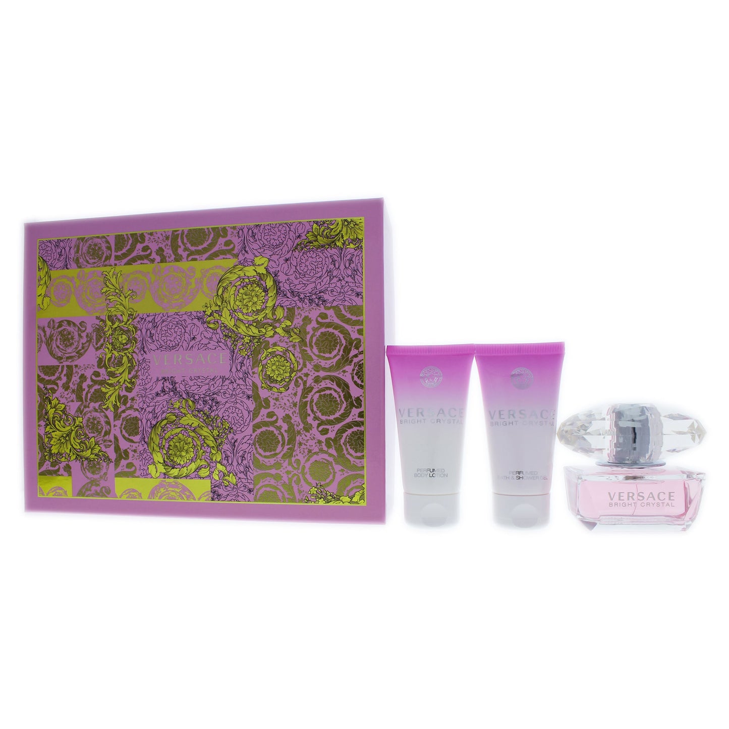 Versace Bright Crystal by Versace for Women 3 Pc Gift Set 1.7oz EDT Spray, 1.7oz Perfumed Bath and Shower Gel, 1.7oz Body Lotion