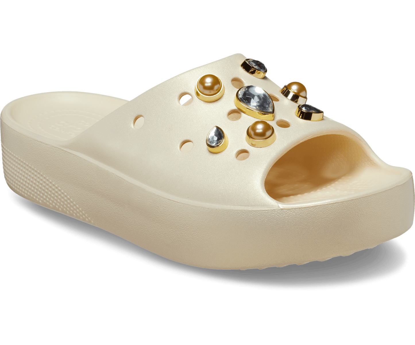 Crocs Unisex Classic Platform Crystals Pearls Slide - Vanilla