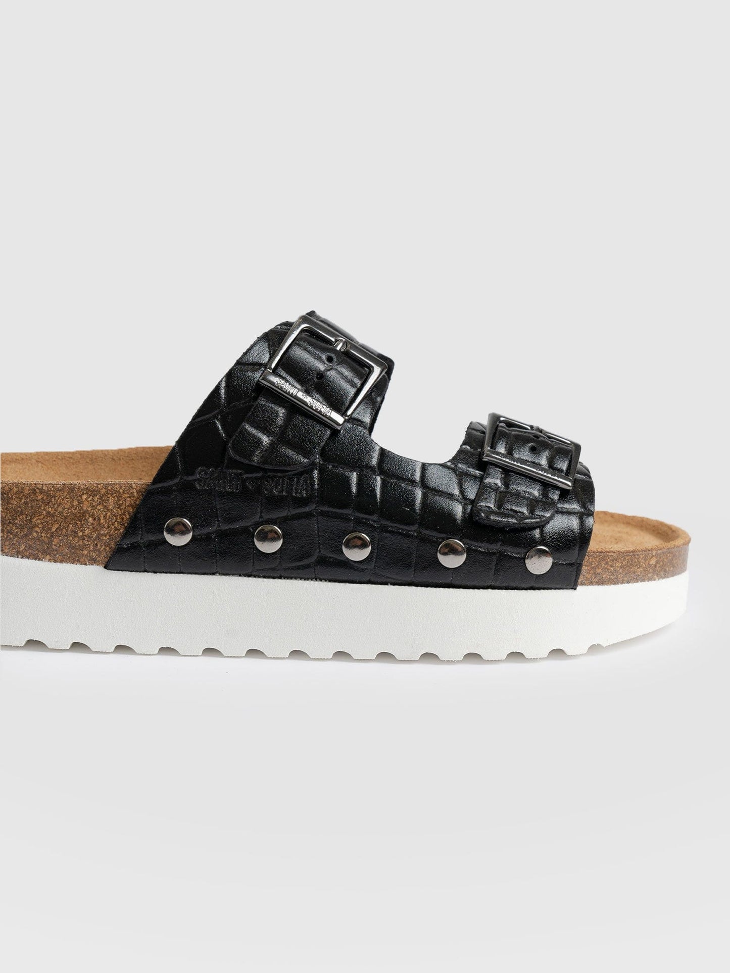 Sutton Slide - Black Croc Studded